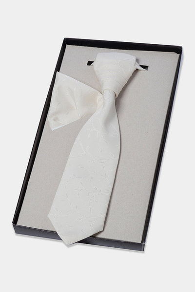 Żakardowy krawatnik chłopięcy kremowy - KRw